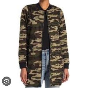 Sanctuary Womens Green Camo City Topper Zip Front Jacket Camouflage
